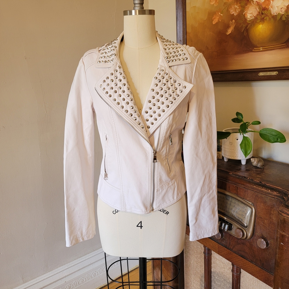 Forever 21 White Studded Leather Jacket